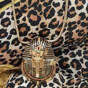 VINTAGE EISENBERG KING TUT  PHARAOH PENDANT EMAMEL NECKLACE 1970S